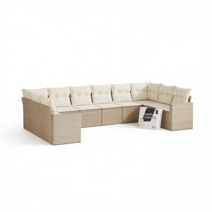 Set Divano da Giardino in Rattan Beige con Cuscini in Schiuma ad Alta Densità, Arredamento da Esterno dal Design Contemporaneo, Impermeabile e Resistente ai Raggi UV - Product Image 1