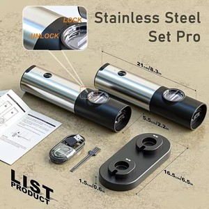 Molinos de Pimienta Automáticos Recargables al por Mayor, Juego de Molinillos de Sal con Base - Product Image 3