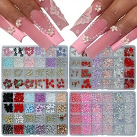 Bestseller transfrontalier : Kit d'accessoires pour nail art en boîte à 24 compartiments, avec nœuds et perles, style simplicité douce, en matériau PET, avec logo