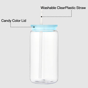 16盎司塑料梅森罐16盎司U形饮用可重复使用的透明塑料杯，带盖和吸管，用于冰咖啡 - Product Image 2