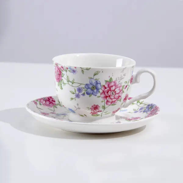 Tasses et soucoupes à thé imprimées personnalisées, vente en gros, tasse et soucoupe à thé noir en porcelaine