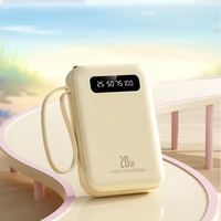 Mini batterie externe Li-Polymère 10000mAh avec lumière LED, charge rapide 10W, 4 câbles intégrés - Portable pour utilisation en extérieur pour téléphones