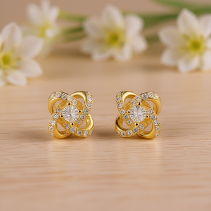Orecchini a bottone placcati in oro con design geometrico a diamante rotondo per donna, gioielli da festa, orecchini classici alla moda - Product Image 2