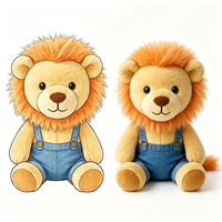 Peluche Lion Moelleux en Gros avec Salopette en Jean Bleue, Adorable Lion de Dessin Animé en Peluche, Joli Cadeau Doux, Jouet en Peluche Lion