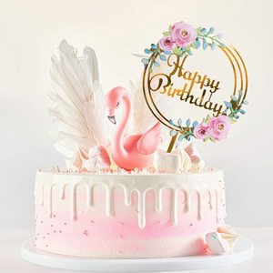 Versión personalizada, sombrero <span class=keywords><strong>de</strong></span> tarjeta <span class=keywords><strong>de</strong></span> pastel <span class=keywords><strong>de</strong></span> flores con estampado <span class=keywords><strong>de</strong></span> Color acrílico dorado, suministros <span class=keywords><strong>de</strong></span> decoración para fiesta <span class=keywords><strong>de</strong></span> <span class=keywords><strong>cumpleaños</strong></span>, regalo <span class=keywords><strong>de</strong></span> lote directo - Product Image 1