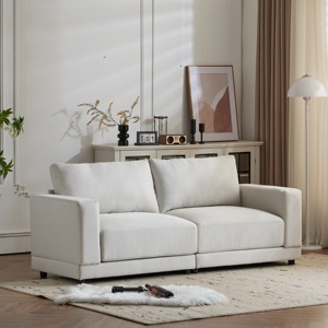 Modern Square Arm Sofa Set <b>Convertible</b> Sofa <b>Bed</b> Soft Fabric Upholstery Deep Cushions Sturdy Wooden Legs White for Living Room - Product Image 3