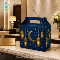 Boîte cadeau de luxe pour le Ramadan et l'Aïd Moubarak avec logo personnalisé, estampage à chaud doré, emballage complet, boîte à poignée à motifs islamiques, vente en gros