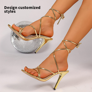 Sandali Estivi Sexy da Donna <span class=keywords><strong>con</strong></span> <span class=keywords><strong>Tacco</strong></span> Alto, Punta Aperta, Lacci, Cinturini a X e Cinturini <span class=keywords><strong>alla</strong></span> <span class=keywords><strong>Caviglia</strong></span>, <span class=keywords><strong>con</strong></span> <span class=keywords><strong>Tacco</strong></span> Sottile Ultra-lungo - Product Image 1
