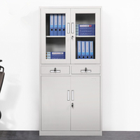 Armoire de classement en acier à 2 tiroirs, armoire de classement de bureau avec portes en verre et en acier, étagère réglable pour le bureau