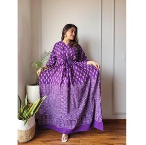 Flowy Hand-Block Printed Cotton Kaftan Soft Breathable Cotton Comfortable Summer Outfit With Ethnic Printed Design - Product Image 4