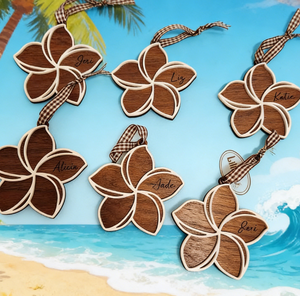 Servizio di Taglio Laser Personalizzato, Ornamenti in Legno <span class=keywords><strong>Hawaii</strong></span> Ohana, Ciondolo 3D Plumeri Hawaiano Natalizio Affascinante - Product Image 1