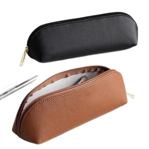 Pochette de voyage en cuir PU pour pinceaux de maquillage, résistante à l'eau, à fermeture ouverte, motif à fils, organiseur de pinceaux cosmétiques - Product Image 1