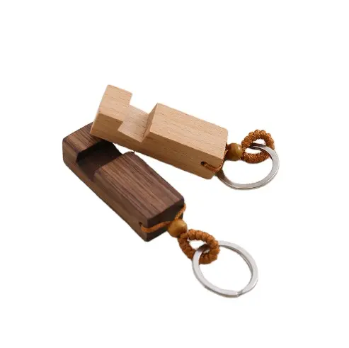 चाबी की अंगूठी के साथ लकड़ी के सेल फोन स्टैंड