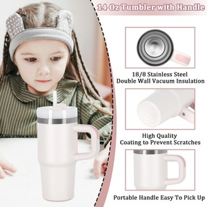 แก้วน้ำสแตนเลสสองชั้นขนาด 14 ออนซ์ สำหรับเด็ก พร้อมฝาและหูจับ สำหรับกาแฟหรือน้ำ  รับผลิตตามสั่งพร้อมโลโก้ - Product Image 4