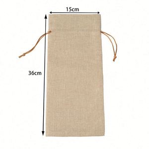 Sacs à vin décoratifs amusants en broderie recyclable pour l'emballage, la décoration de la cuisine et les cadeaux de fête, en toile de jute - Product Image 1