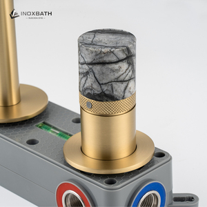 Robinet <span class=keywords><strong>de</strong></span> lavabo mural encastré en acier inoxydable 304 plaqué jade chaud et froid avec poignée en or brossé - Product Image 3