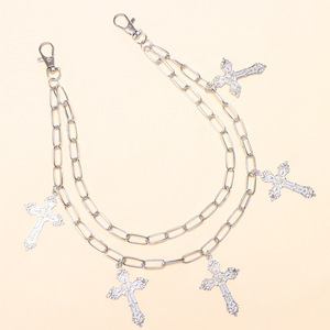 Double <b>Cross</b> Pants <b>Chain</b> Zinc Alloy White K Double Layer <b>Cross</b> Waist <b>Chain</b> For Men Street Style Hip Hop Daily Wear - Product Image 3