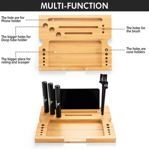Bán buôn cổ điển VUÔNG THẢO MỘC lưu trữ container các loại thảo mộc hút phụ kiện máy xay Ống cán gỗ Stash box với cán khay - Product Image 3