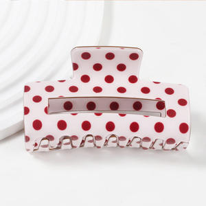 Pinzas de Pelo para Mujer al por Mayor, 8.4cm, con Lazo Blanco y Rojo, Rectangulares, Acrílicas, con Puntos, Estampado de Corazón Rojo de San Valentín - Product Image 4