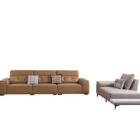 Canapé modulaire sectionnel convertible de luxe moderne orange en cuir véritable ou simili cuir, design confortable en éponge, idéal pour villa