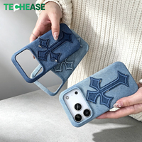Fabricant d'étuis de téléphone, logo personnalisé, motif en denim croisé, housse de téléphone portable, vente en gros d'accessoires de téléphone portable, PU, commande OEM ODM