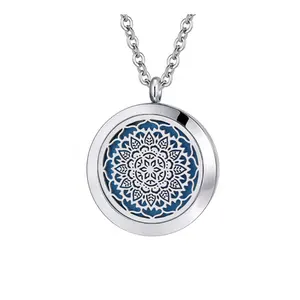 Wholesale Mandala design aromatherapy diffuser jewelry 316L stainless steel aroma essential oil diffuser necklace