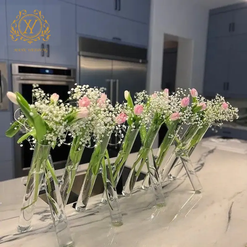 Tube à essai vase à fleurs 3 centres de table de mariage en verre cylindre support de fleurs vase décoration de mariage centres de table