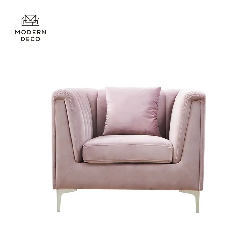 1 Seater Single Sofa Chair Modern Channel Tufting Blush Velvet Pink Furniture Arm Chair