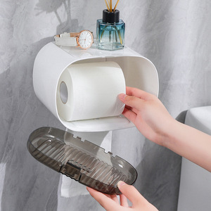 Boîte à <span class=keywords><strong>papier</strong></span> toilette murale sans perforation, étanche, avec étagère et tiroir pour rouleaux <span class=keywords><strong>de</strong></span> <span class=keywords><strong>papier</strong></span> toilette - Product Image 2