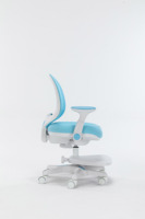 Chaise de bureau ergonomique bleu clair pour enfant, chaise pivotante réglable pour les devoirs des enfants avec roulettes silencieuses antidérapantes et repose-pieds amovible