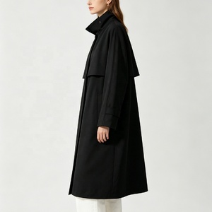 Manteau long <span class=keywords><strong>Trench</strong></span> Tyan de qualité supérieure, nouvelle collection Automne Hiver 2025, pour femme, col montant, ceinture ajustable, manteau <span class=keywords><strong>noir</strong></span> classique, vêtements d'extérieur - Product Image 3
