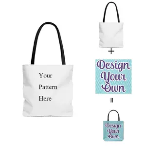 Design your own full color custom printed big capacity shoulder girls shopping canvas customize tote bag no minimum