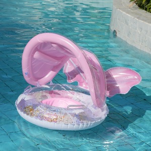 Bouée de bain rose en forme de queue de poisson avec auvent, 56 pouces, pour les tout-petits, pour jeux aquatiques et piscine - Product Image 2
