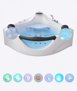 Bañera de Hidromasaje Acrílica Romántica para Parejas con Luces LED y Panel de Vidrio Curvo - Product Image 3