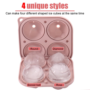 Stampi in Silicone cubetto di ghiaccio con coperchi, 4 forme rotonde, diamanti, calcio, Rose grandi produttori di palle di ghiaccio per cocktail succo di whisky - Product Image 4