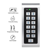 Sistema de Control de Acceso con Teclado Retroiluminado para 10,000 Usuarios, Botones Metálicos, Resistente al Agua IP66, con Lector de Tarjetas RFID