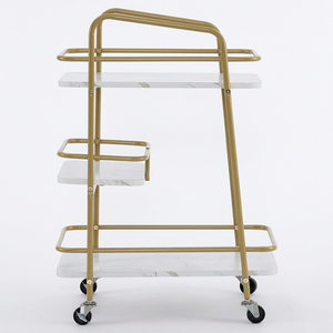 Chariot de service moderne en métal doré avec étagères en marbre blanc, design durable pour les fêtes et la restauration - Product Image 1