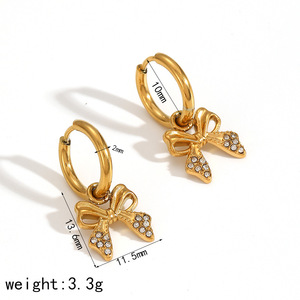 ต่างหูแบบห่วงประดับโบว์ ชุบทอง ประดับเพชรไมโคร เหมาะสำหรับใส่ทุกวัน - Product Image 4