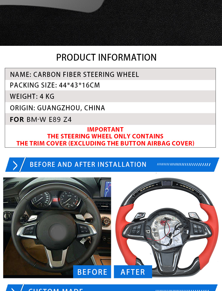 Fit for BMW E89 Z4 Custom Alcanta-r led carbon fiber LED steering wheel racing wheel convertible