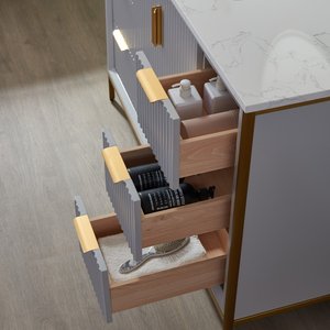 <span class=keywords><strong>Mobile</strong></span> <span class=keywords><strong>Bagno</strong></span> Moderno a Parete in Legno Massello con Lavabo in Ceramica e Scarico in Rame, Ecologico - Product Image 4