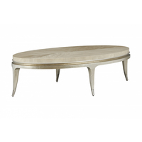 Table basse ovale moderne pour la maison avec pieds coniques et panneau en bois de manguier à lattes pour salon