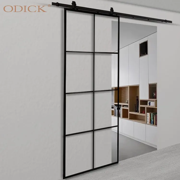Puerta corredera de aluminio con suspensión Superior de Diseño de parrilla de marco estrecho ODICK de gama alta para interior