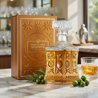 Bouteille de luxe 750 ml en verre super flint, couleur personnalisée, avec boîte d'emballage, vide, pour spiritueux, liqueur, whisky, brandy, vente en gros, usine OEM