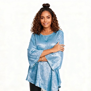 Nouveau T-shirt pour femme grande taille, coupe ample, col rond, manches trois-quarts, ourlet asymétrique, tendance - Product Image 3