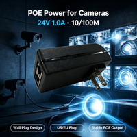 Inyector PoE Pasivo para Enchufe de Pared, DC 24V 10/100Mbps Ethernet, Fuente de Alimentación ABS para Cámara IP, AP Inalámbrico, Red Doméstica y de Oficina