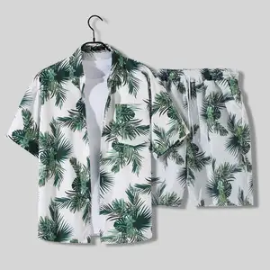 Nova chegada moda verão Havaiana Ttreino férias dos homens beachwear roupas curto terno casual 2 peças T-shirt roupas set