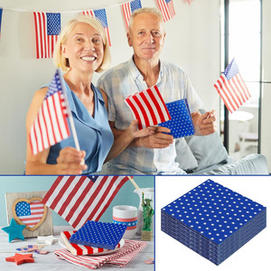Usine en gros étoiles rayures <span class=keywords><strong>rouge</strong></span> <span class=keywords><strong>blanc</strong></span> <span class=keywords><strong>bleu</strong></span> jetable imprimé Table assiettes et <span class=keywords><strong>serviettes</strong></span> de table ensembles <span class=keywords><strong>serviettes</strong></span> de cocktail en <span class=keywords><strong>papier</strong></span> - Product Image 4