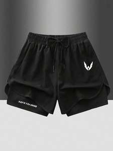 Custom Men's Casual Quick Dry Breathable <strong>Mid</strong> Rise Double <strong>Layer</strong> 100% Polyester Sports Shorts Drawstring Knitted Jogging Fitness - Product Image 1