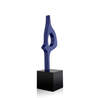 Trophée sabre personnalisé avec logo, impression UV, ornements métalliques abstraits plaqués or et base en bois cubique