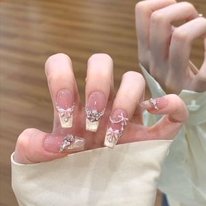 Luna – Faux ongles press-on faits main avec motif <span class=keywords><strong>Alice</strong></span> <span class=keywords><strong>au</strong></span> <span class=keywords><strong>pays</strong></span> <span class=keywords><strong>des</strong></span> <span class=keywords><strong>merveilles</strong></span>, nœud girly et effet œil de <span class=keywords><strong>chat</strong></span> dégradé – 10 pièces - Product Image 2